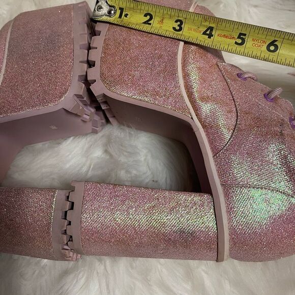 Sugar Thrillz Gothic Platform Pink Glitter lace upBoots  spikes accents SZ6 - Picture 9 of 13